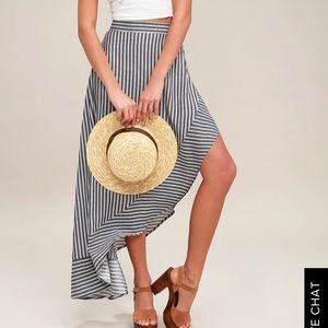 KING HARBOR BURGUNDY &NAVY BLUE STRIPED MAXI SKIRT